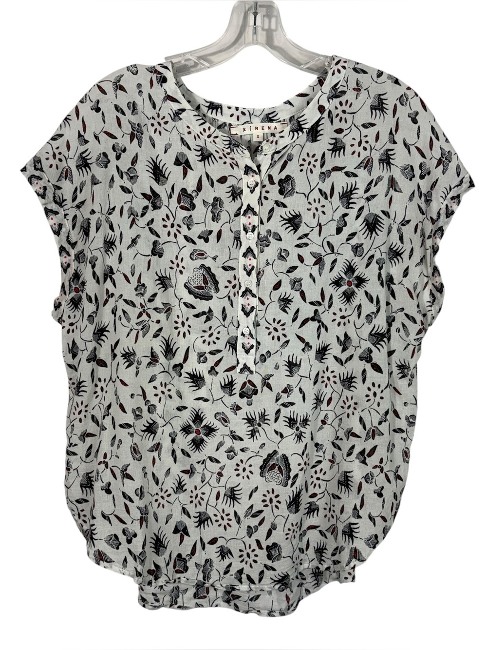 Xirena Trina Floral Print Lightweight Henley Button Blouse 100% Cotton USA Made